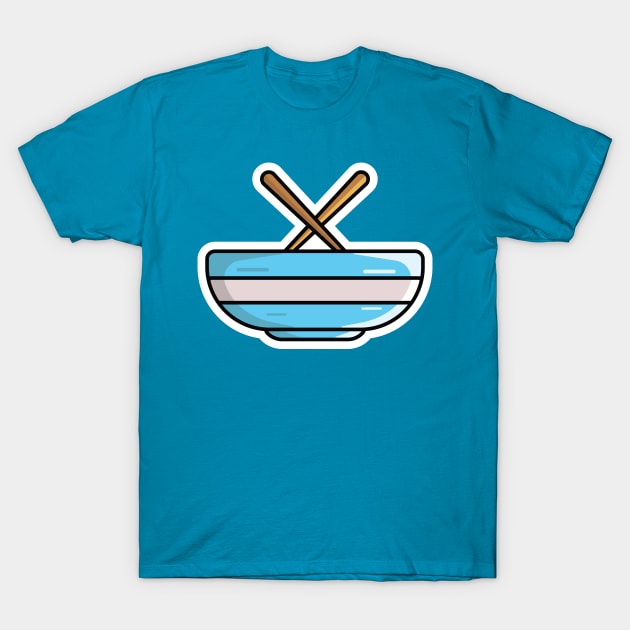 Chinese Bowl with Chopsticks Sticker vector illustration. Food and drink objects icon concept. Restaurant food bowl and sticks sticker vector design with shadow. T-Shirt by AlviStudio